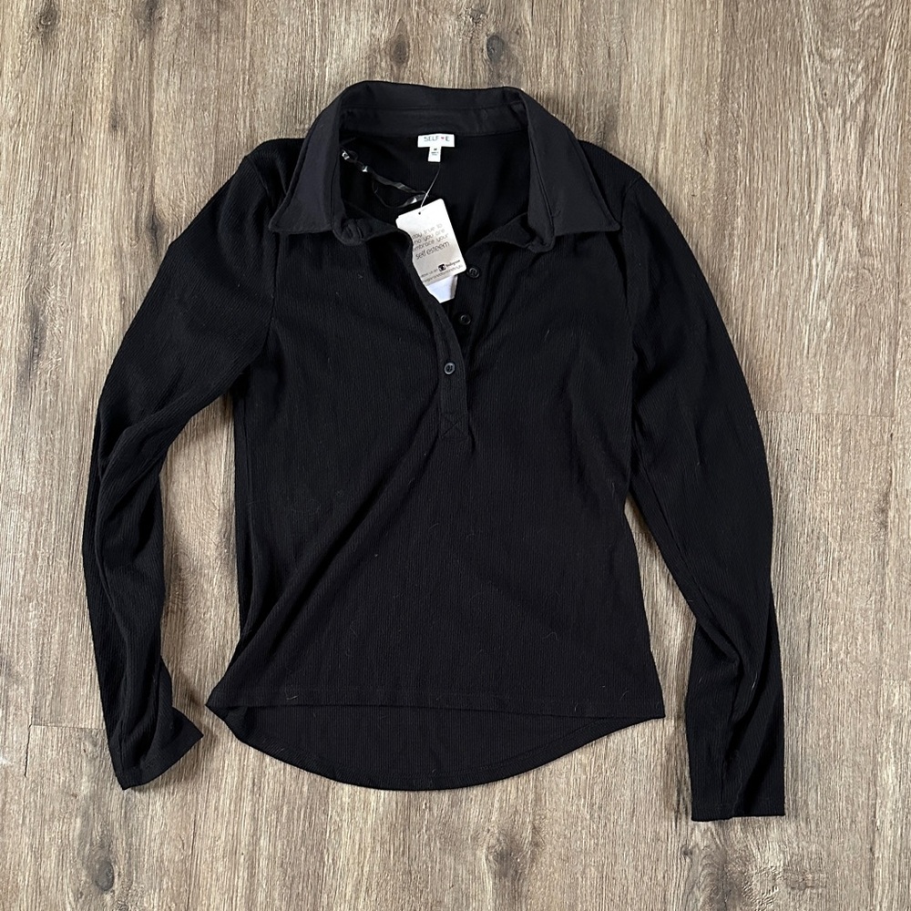 Black Long Sleeved Polo Shirt for Women